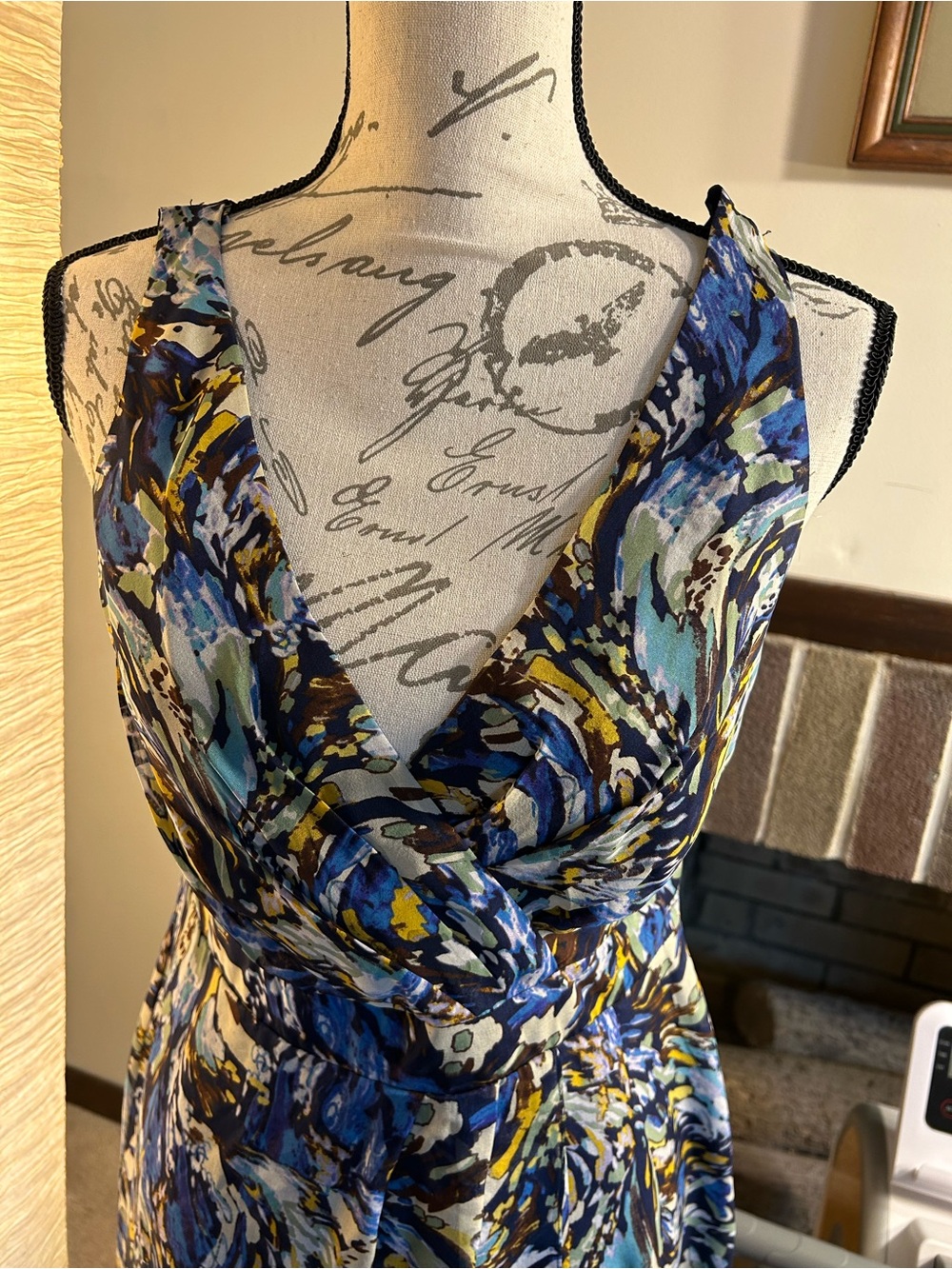 Moulinette Soeurs Blue and Gold Abstract Wrap Dress
